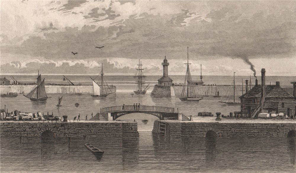 Ramsgate harbour and light house. Kent. SHEPHERD 1829 old antique print